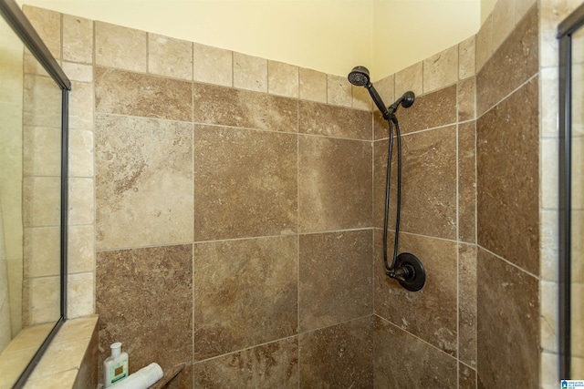 interior details featuring a tile shower