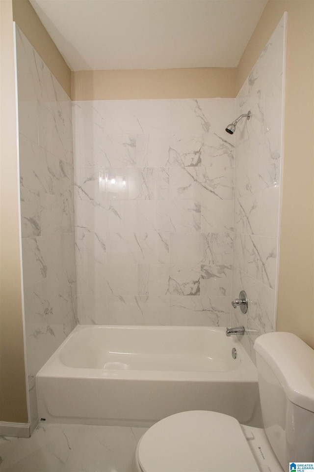 full bathroom with toilet, marble finish floor, and shower / bathing tub combination