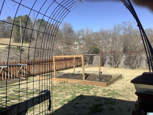 view of yard with a garden and a fenced backyard