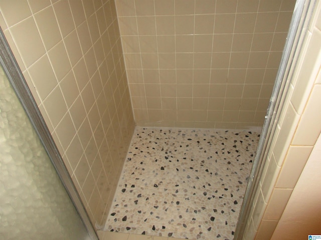 full bath featuring a stall shower and tile patterned flooring