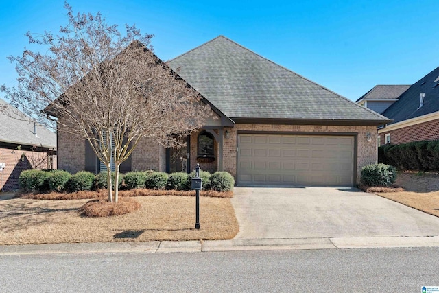 view of front of property featuring an attached garage, a shingled roof, and concrete driveway