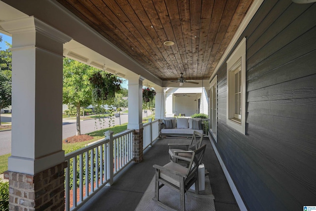 view of patio featuring a porch and ceiling fan