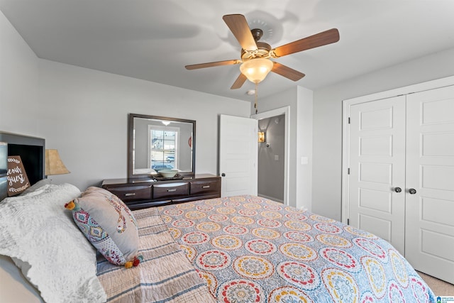 bedroom featuring a ceiling fan and a closet