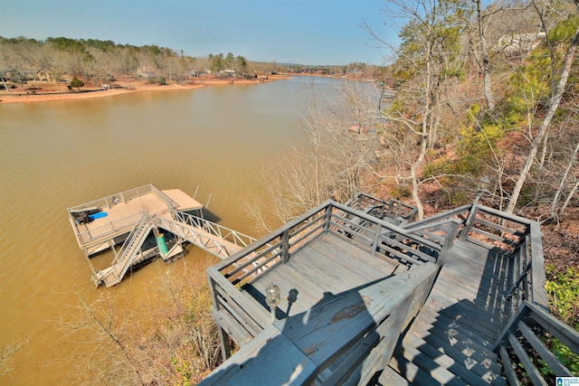 view of dock with a water view