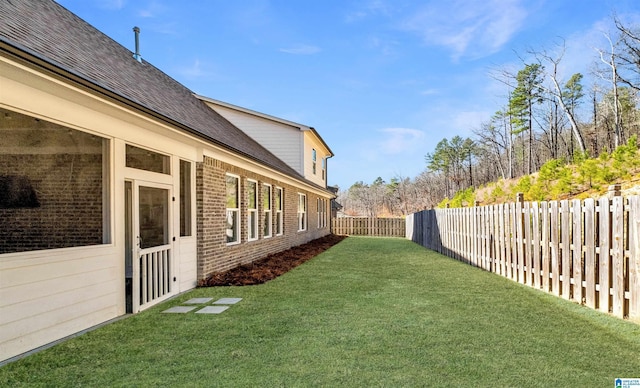 view of yard with a fenced backyard