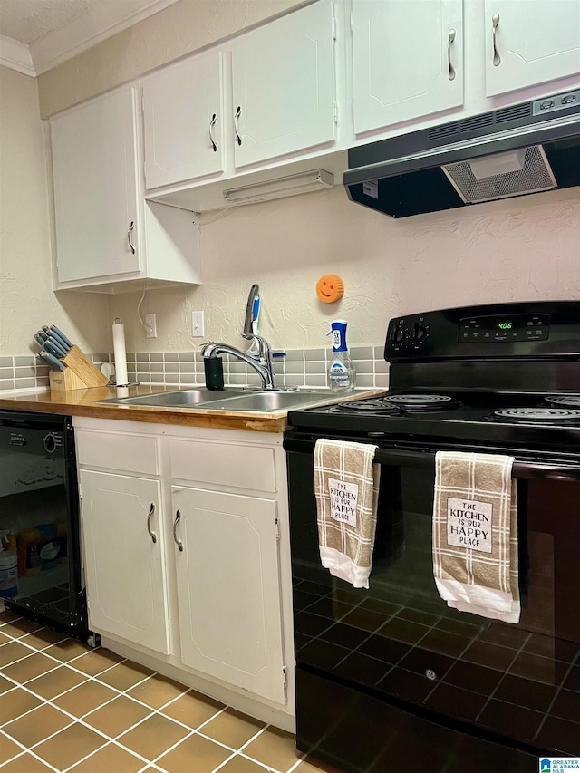 171 Old Montgomery Hwy Unit A, Homewood, AL 35216 - kitchen featuring black appliances, range hood, a sink, white cabinets, and crown molding