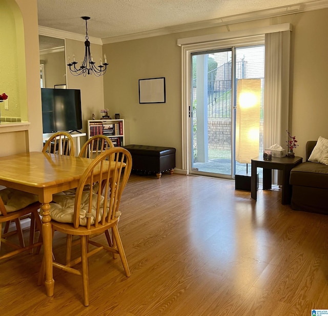 171 Old Montgomery Hwy Unit A, Homewood, AL 35216 - dining area with a chandelier, ornamental molding, wood finished floors, and a textured ceiling
