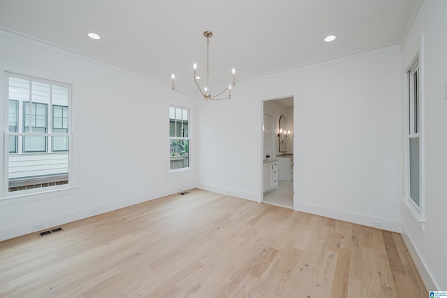 212 Olmsted St, Birmingham, AL 35242 - unfurnished room featuring a chandelier, ornamental molding, light wood-type flooring, baseboards, and recessed lighting