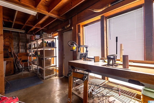 home office with finished concrete floors