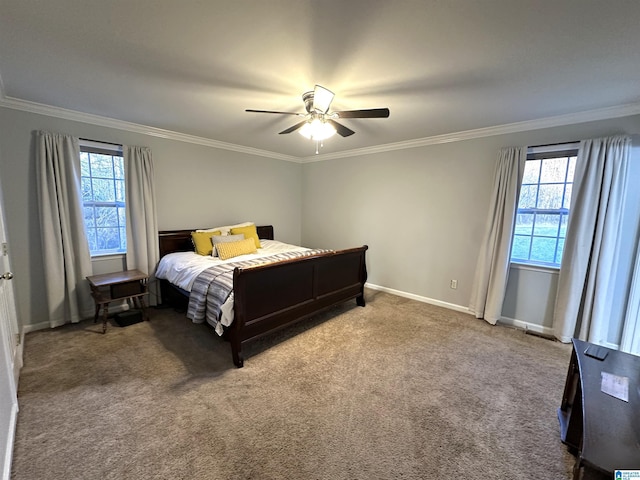 13733 Ginger Dr, Mccalla, AL 35111 - bedroom with carpet flooring, a ceiling fan, crown molding, and baseboards
