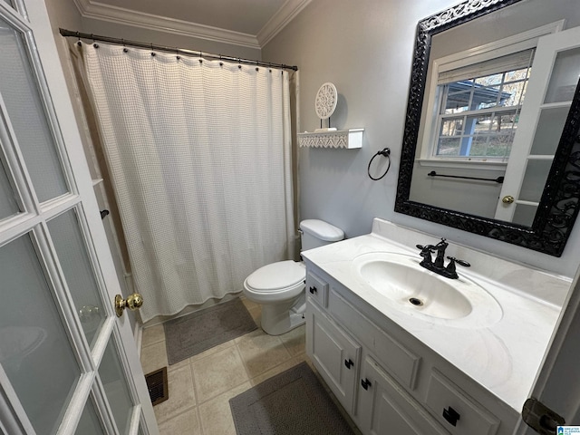 13733 Ginger Dr, Mccalla, AL 35111 - bathroom with crown molding, toilet, vanity, tile patterned flooring, and visible vents