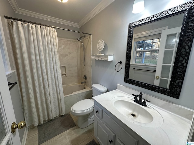 13733 Ginger Dr, Mccalla, AL 35111 - full bath with vanity, toilet, shower / tub combo with curtain, and ornamental molding