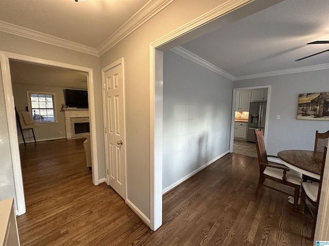 13733 Ginger Dr, Mccalla, AL 35111 - hallway featuring baseboards, dark wood-style floors, and crown molding
