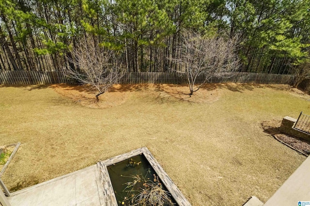 view of yard with a fenced backyard