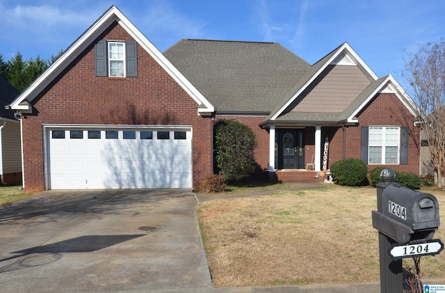 1204 Sagewood Pl SW, Jacksonville, AL 36265 - traditional-style home with a shingled roof, concrete driveway, brick siding, and a front lawn