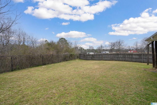 view of yard with a fenced backyard