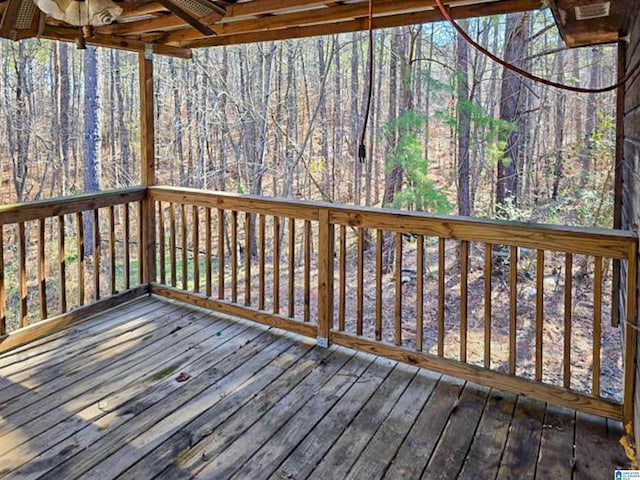 wooden terrace with a view of trees