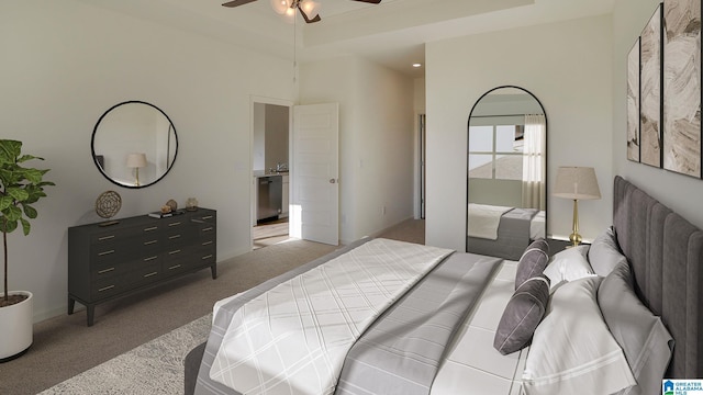 bedroom with carpet and ceiling fan