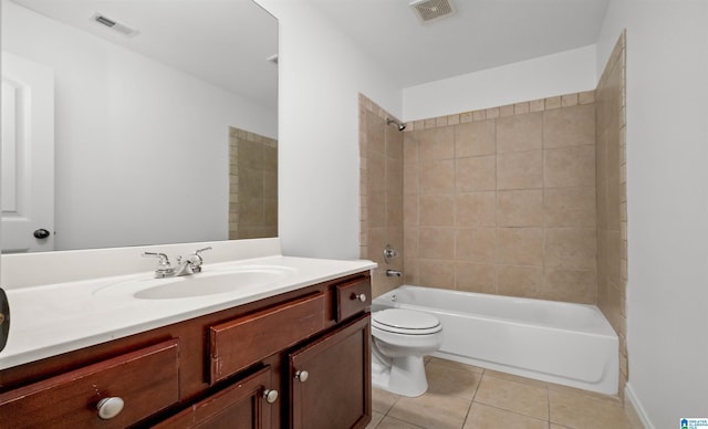 full bathroom with toilet, tile patterned flooring, washtub / shower combination, and visible vents