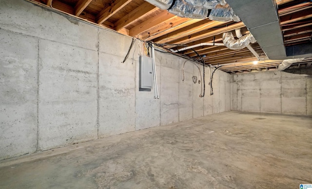 unfinished basement with electric panel