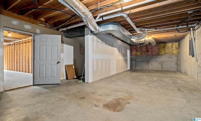 view of unfinished basement