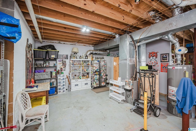 unfinished basement with water heater