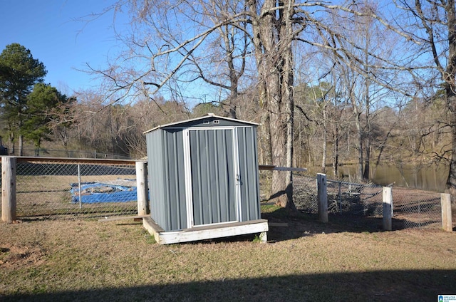 view of shed featuring a fenced backyard