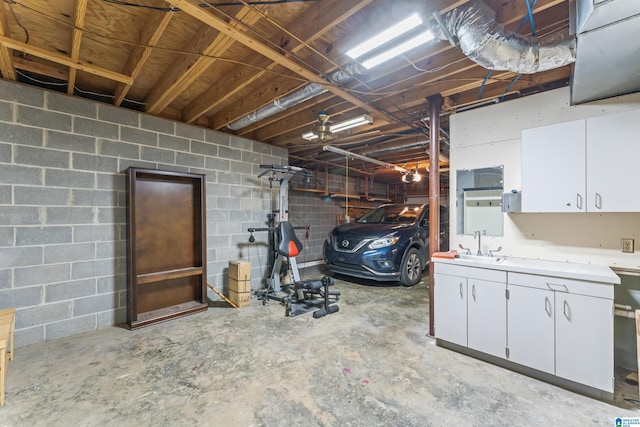 basement featuring a sink