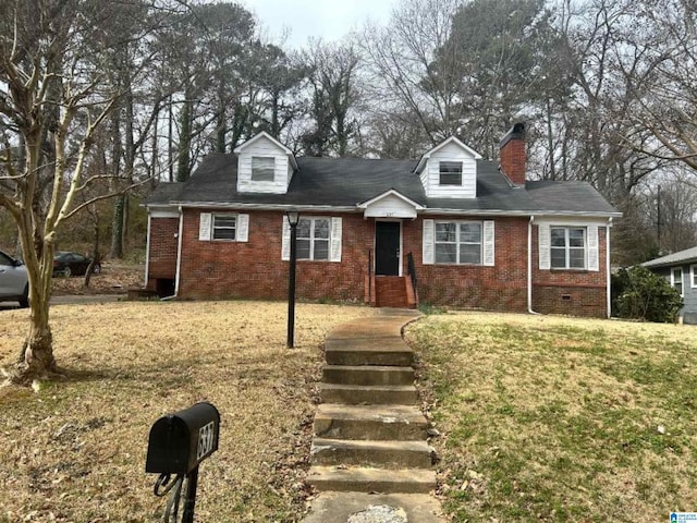 637 Blanton Ln, Birmingham, AL 35214 - cape cod-style house featuring crawl space, a chimney, a front lawn, and brick siding