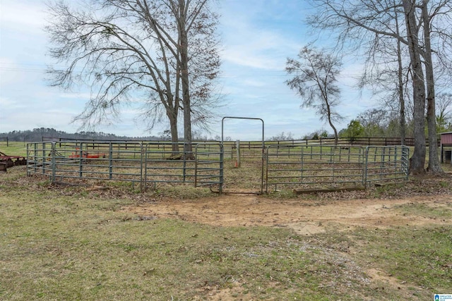 view of yard featuring a rural view and an outdoor structure