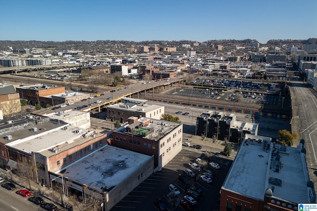 drone / aerial view with a city view