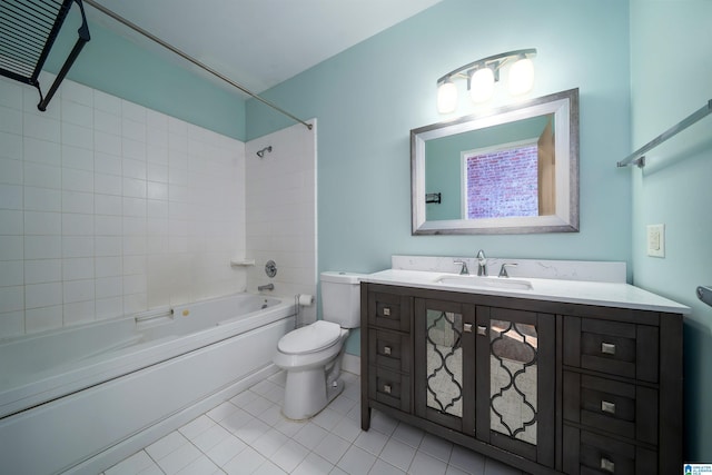 bathroom with shower / washtub combination, vanity, toilet, and tile patterned floors