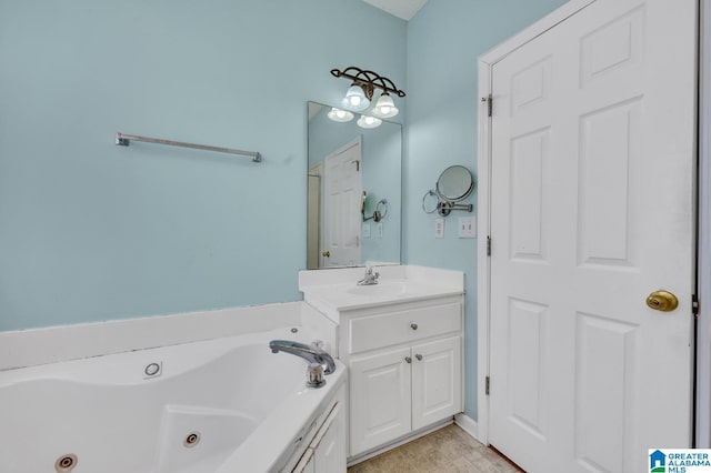 bathroom featuring a tub with jets and vanity