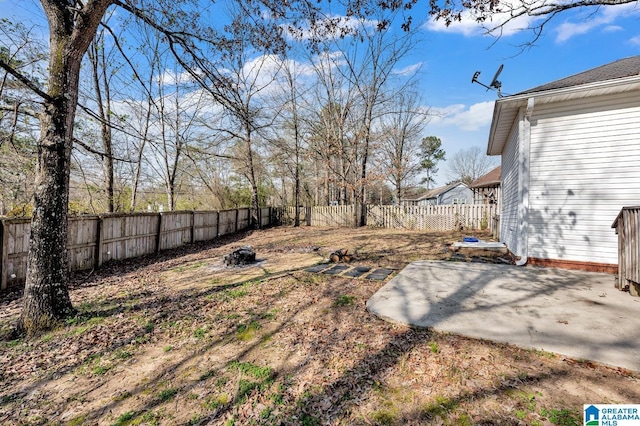 view of yard with a patio area and a fenced backyard