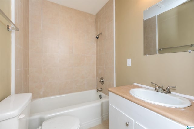 full bathroom with toilet, vanity, and shower / bathtub combination