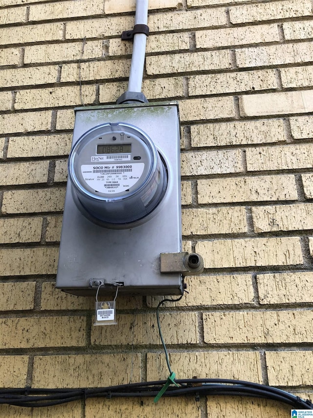 details featuring a wood stove and electric meter