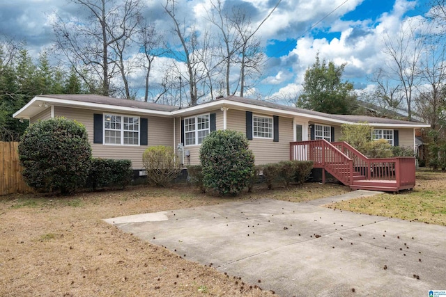 single story home with crawl space and fence