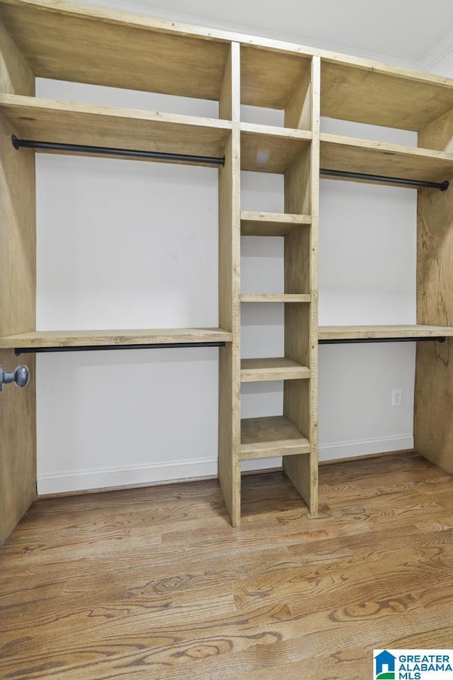 walk in closet with wood finished floors