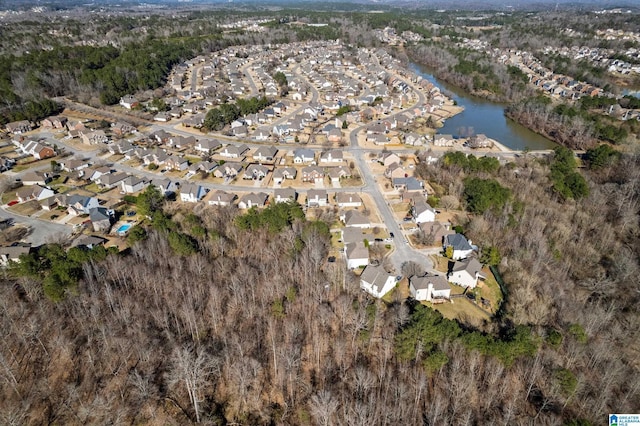 aerial view featuring a water view and a residential view