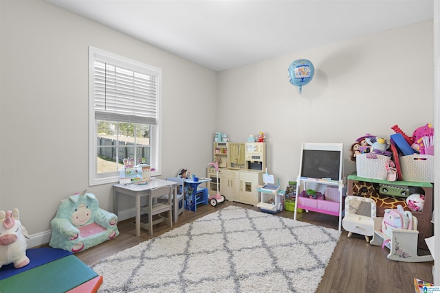 recreation room with wood finished floors