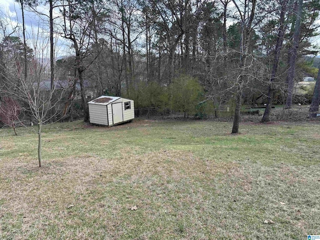 view of yard featuring an outbuilding and a shed