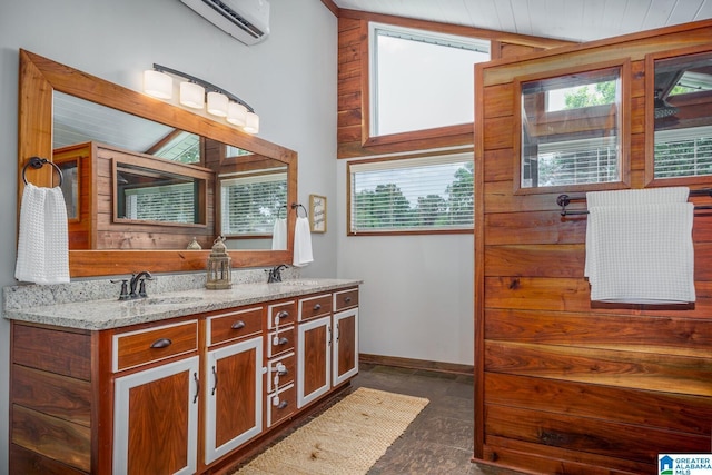 full bath featuring a wealth of natural light, a sink, and double vanity