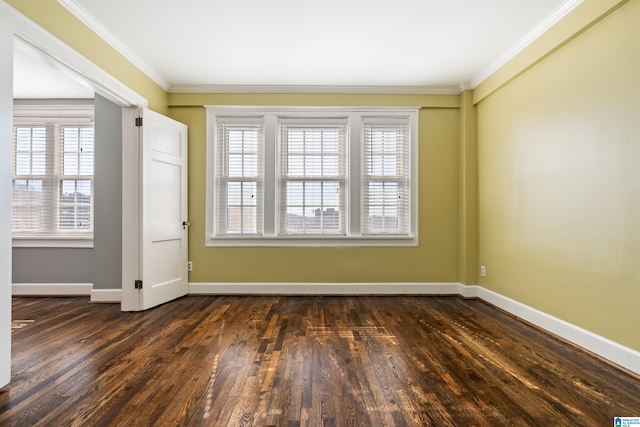 spare room with a healthy amount of sunlight, crown molding, and baseboards