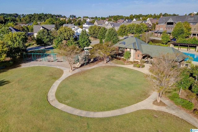 birds eye view of property with a residential view