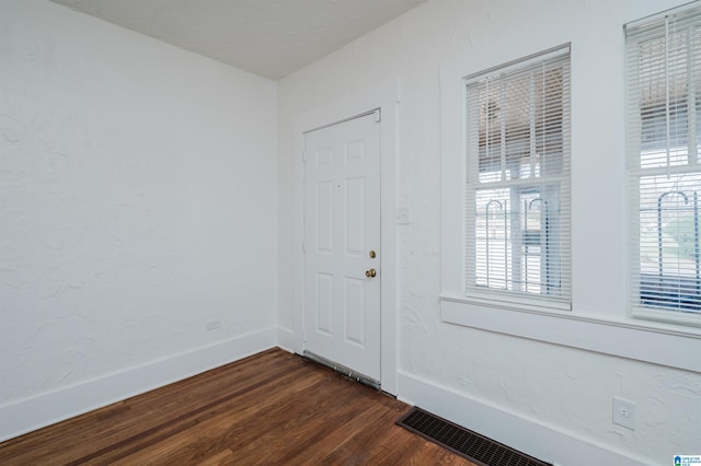 foyer entrance featuring baseboards, dark wood finished floors, and a wealth of natural light