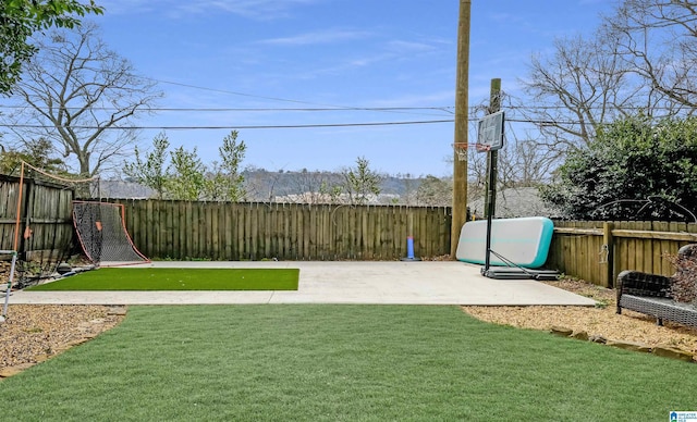 view of yard featuring a patio and a fenced backyard