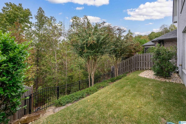 view of yard with a fenced backyard