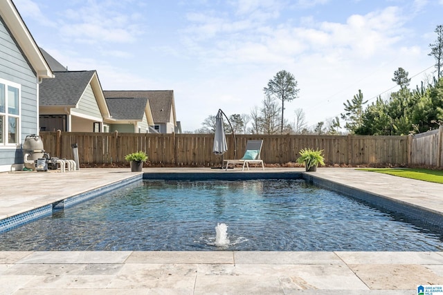 view of pool featuring a patio area, a fenced backyard, and a fenced in pool