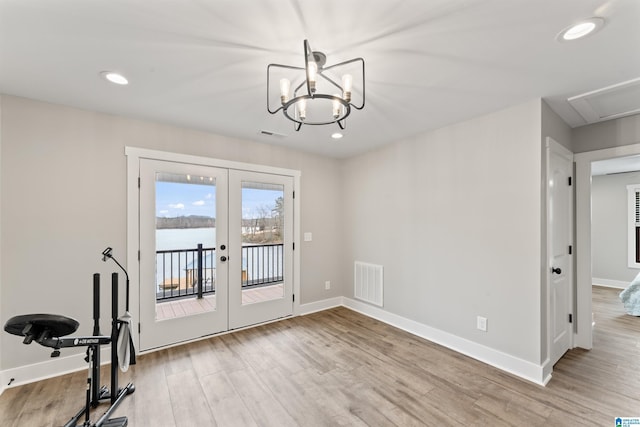 1165 Cedar Creek Dr, Sylacauga, AL 35151 - dining space featuring baseboards, visible vents, wood finished floors, french doors, and recessed lighting