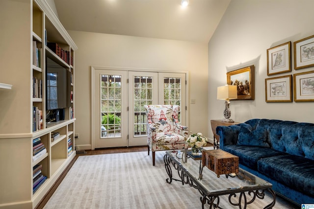 interior space with baseboards and lofted ceiling